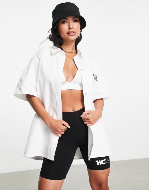 ASOS - Weekend Collective - Denim overhemd van co-ord set in wit