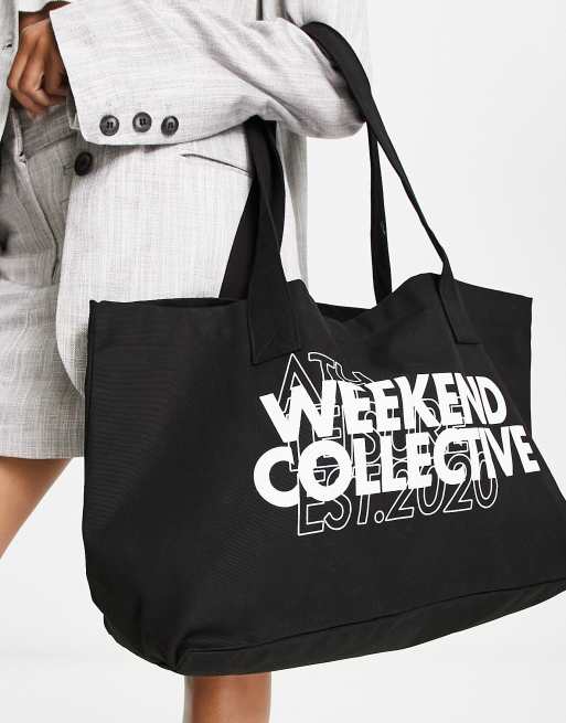 ASOS Weekend Collective double graphic tote in black ASOS