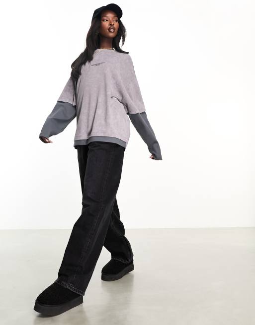 ASOS Weekend Collective double layer long sleeve t-shirt in charcoal wash, 4 of 4
