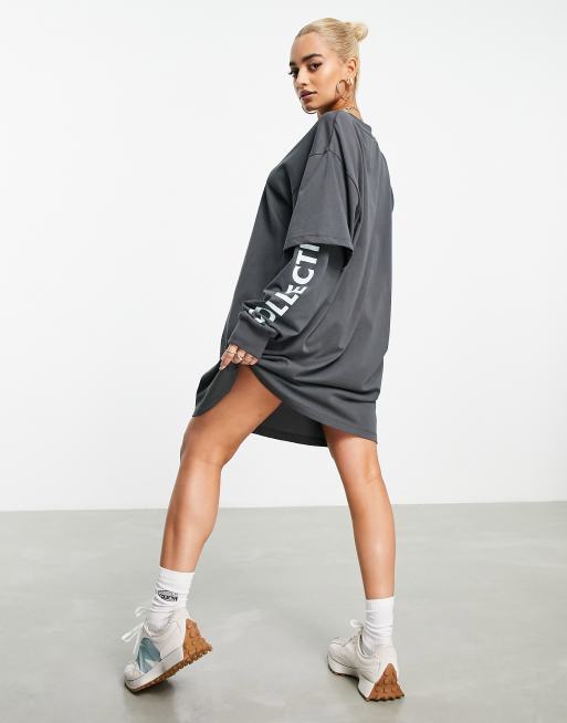 double layer t shirt dress boohoo Women's Cap Sleeve Double Layer Asym Hem T-Shirt Dress in Black | Size: 8