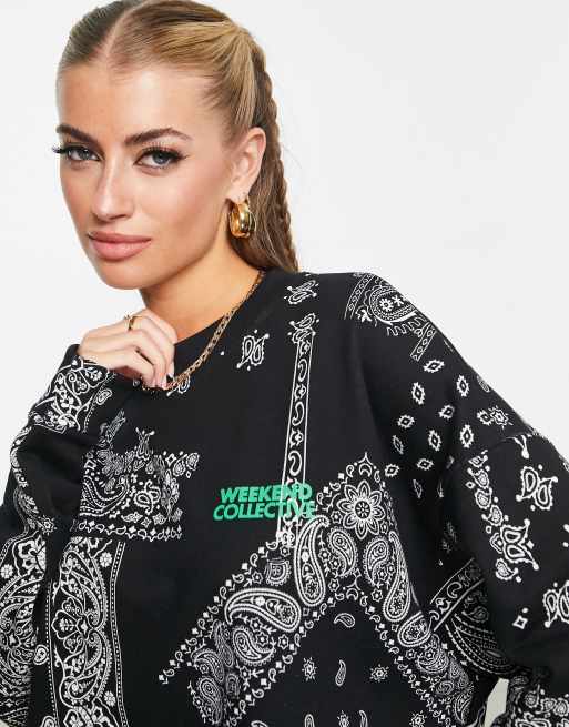 ASOS - Weekend Collective - Felpa nera con stampa stile bandana, 2 di 4