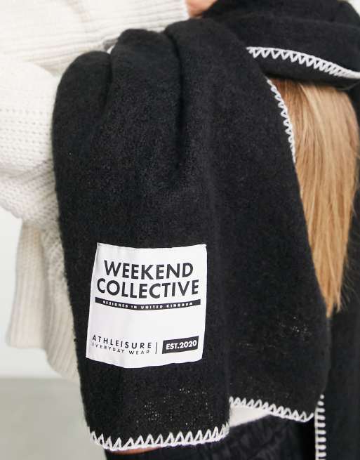 ASOS Weekend Collective – Flauschiger Schal in Schwarz mit Deckenstich und Etikett, 2 von 4