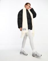 Skinnydip hooded scarf in cream boucle knit | ASOS