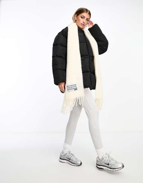 ASOS Weekend Collective fluffy blanket scarf with woven label