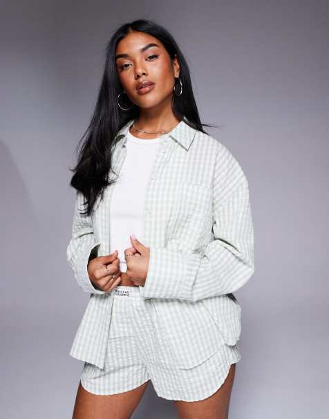 ASOS Weekend Collective - Geweven overhemd met gingham ruit in pastelgroen, deel van co-ord set - view 1