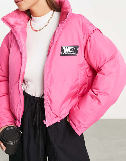 ASOS Weekend Collective - Giacca imbottita double-face rosa con maniche rimovibili con zip, 3 di 4