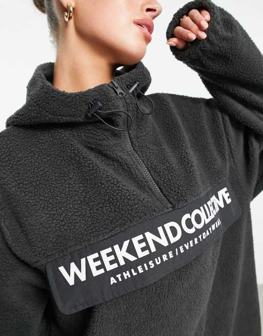 ASOS Weekend Collective Zip Through Borg Fleece with monogram-Black