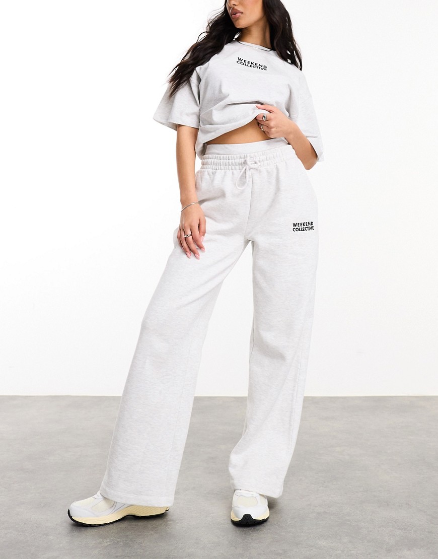 Asos Weekend Collective Heavyweight Faux Waistband Sweatpants In Ice Heather-gray