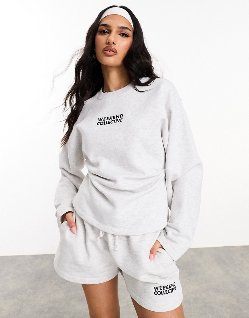 Asos Weekend Collective Heavyweight Sweatshirt With Corset Detail In Ice Heather-gray