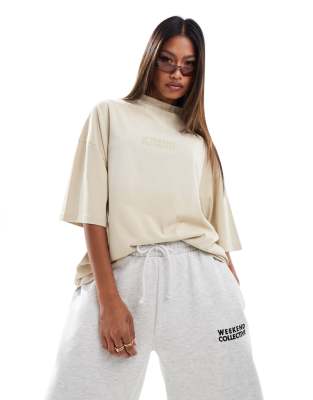 Shop Asos Weekend Collective Weekend Collective High Neck T-shirt With Acid Wash In White
