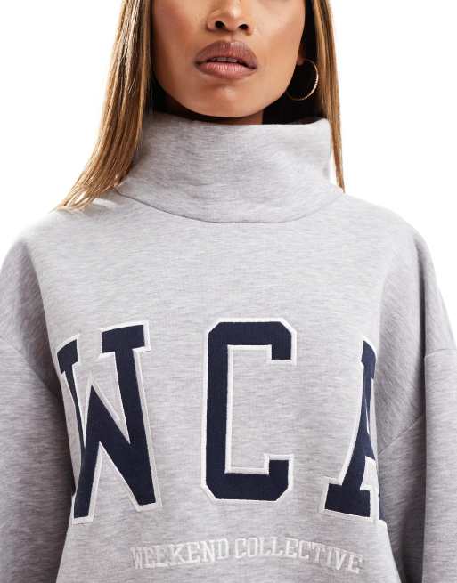 ASOS Weekend Collective high neck varsity sweatshirt in grey marl, 3 of 4