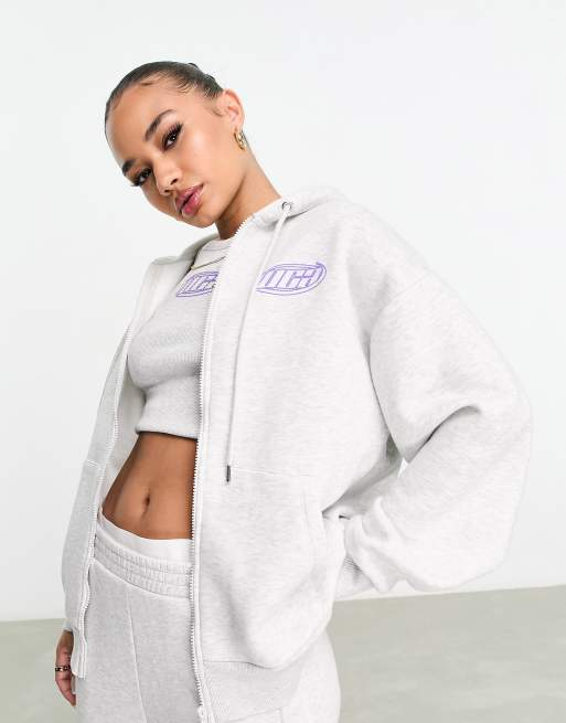 ASOS Weekend Collective - Hoodie met rits en 'WCA' logoprint in gemêleerd ijsgrijs