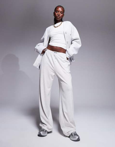 ASOS – Weekend Collective – Hose aus Baumwoll-Jersey in meliertem Grau mit weitem Bein - view 1