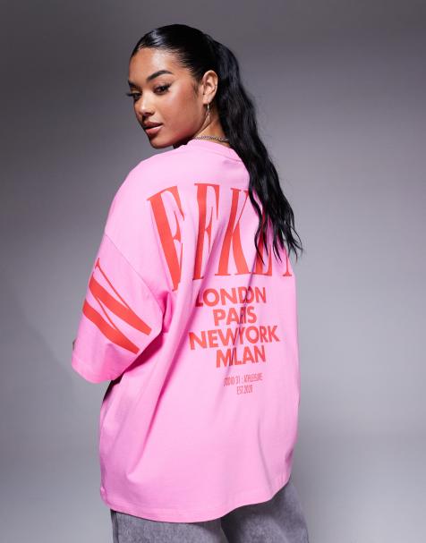 ASOS Weekend Collective – Icon – Różowo-czerwony T-shirt oversize z logo na plecach - view 1