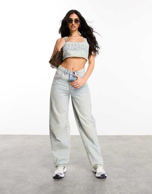 ASOS Weekend Collective - Jean baggy - Bleu clair délavé