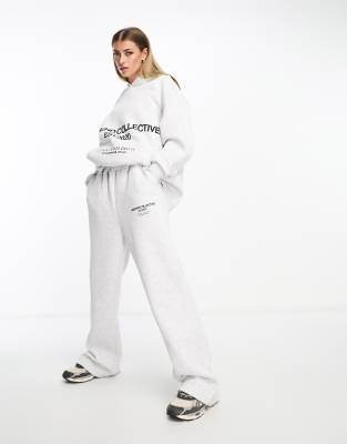 ASOS Weekend Collective oversized jogger with stacked logo in grey marl - ASOS Price Checker