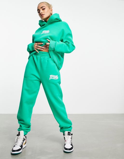 ASOS Weekend Collective - Joggingbroek met golvend logo in felgroen, deel van co-ord set