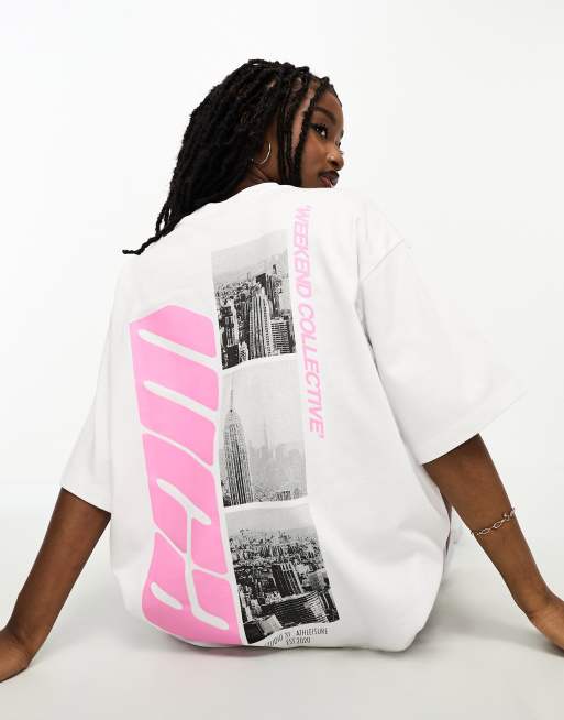 ASOS Weekend Collective - Kraftig oversized T-shirt med fotografisk print i hvid