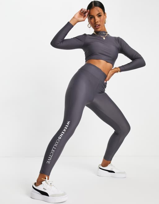 ASOS - Weekend Collective - Legging met stretch in mat leisteengrijs, deel van co-ord set