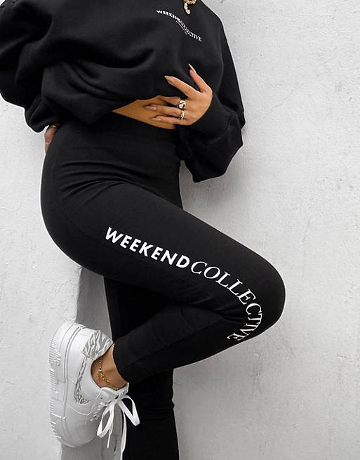 ASOS Weekend Collective legging with logo in black