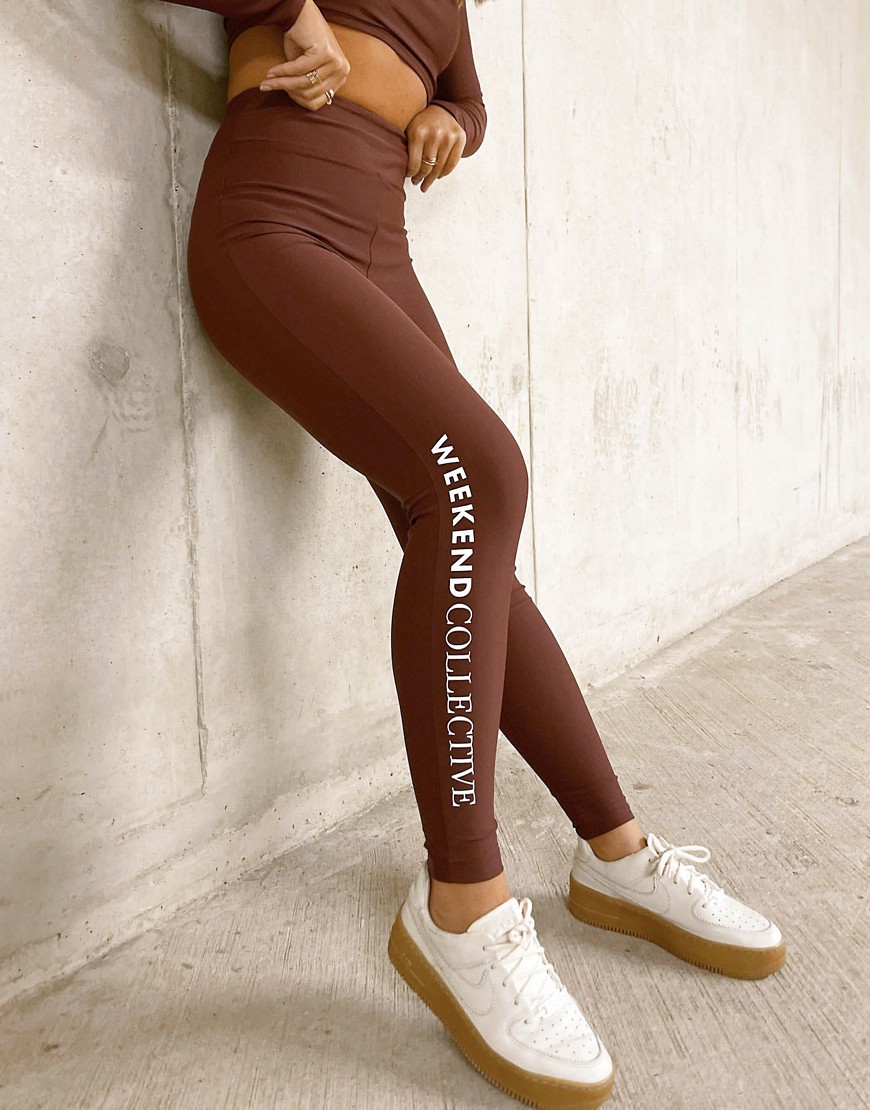 ASOS Weekend Collective leggings in matte stretch in brown - part of a set