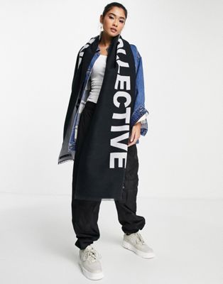 ASOS Weekend Collective logo woven scarf in black and white