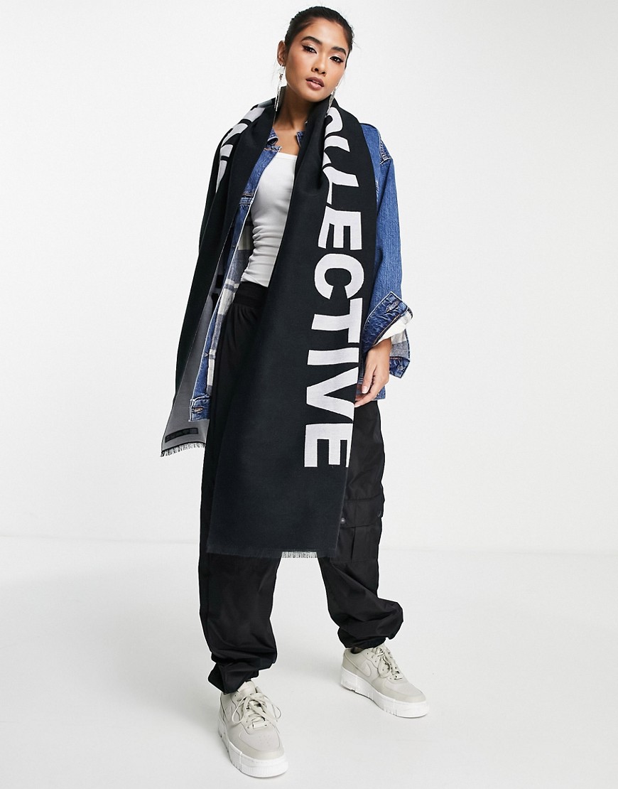 ASOS Weekend Collective logo woven scarf in black and white-Multi