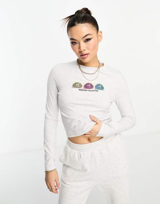 ASOS Weekend Collective long sleeve baby t-shirt with photographic lip print