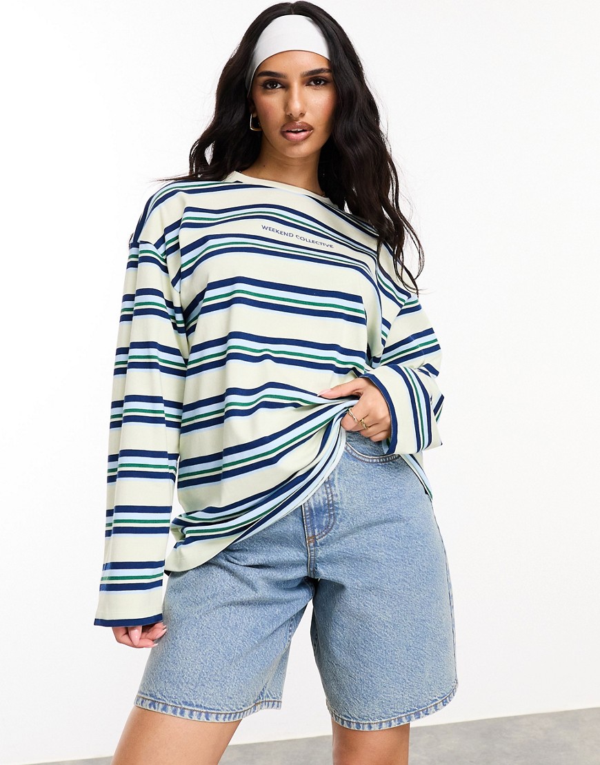 Asos Weekend Collective Long Sleeve Striped T-shirt In Multi