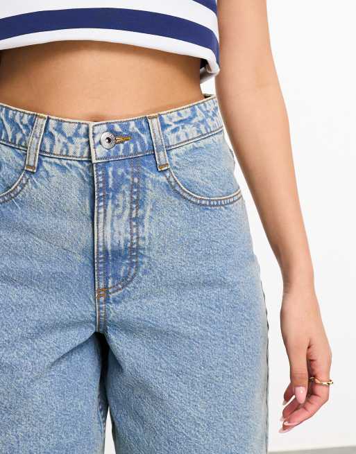 ASOS Weekend Collective longline denim shorts in acid blue wash, 5 of 5