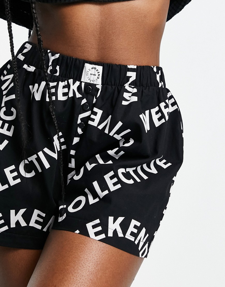 ASOS Weekend Collective lounge woven boxer short with print in black