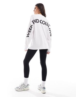 ASOS Weekend Collective oversized long sleeve t-shirt with back logo in white - ASOS Price Checker