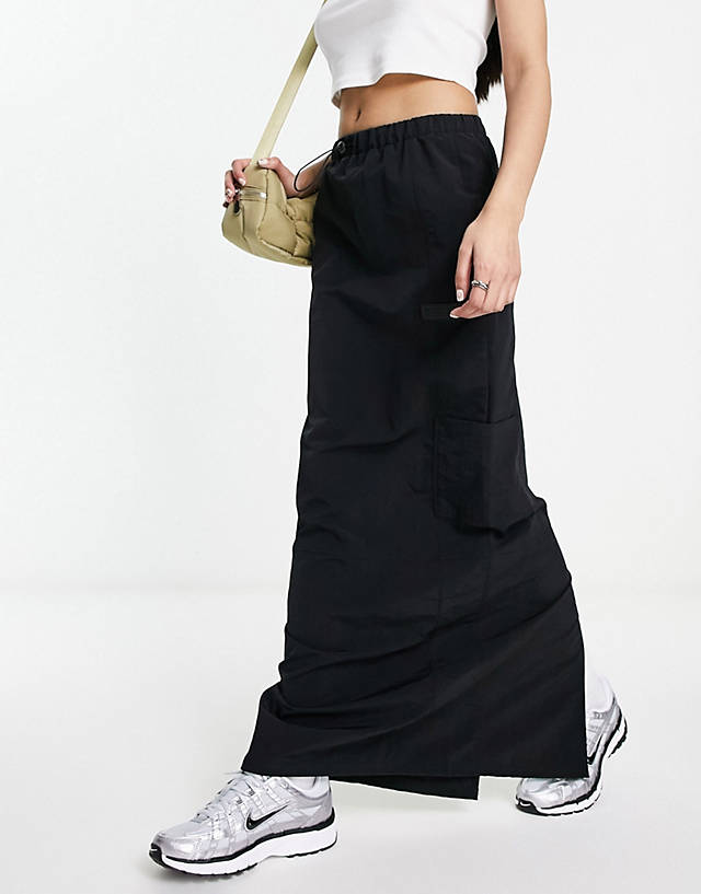 ASOS WEEKEND COLLECTIVE - maxi nylon parachute skirt in black