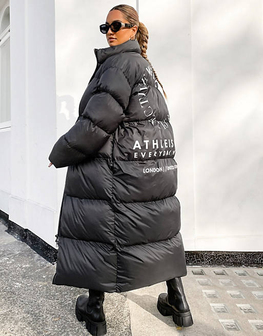 Hvert år Temmelig forklædt ASOS Weekend Collective maxi padded coat with back graphic in black | ASOS