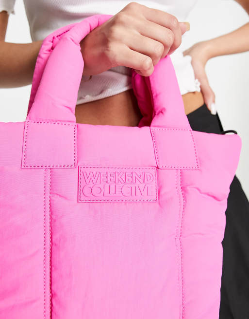 ASOS - Weekend Collective - Mini tote bag en nylon matelassé avec bandoulière - Rose, 4 de 4