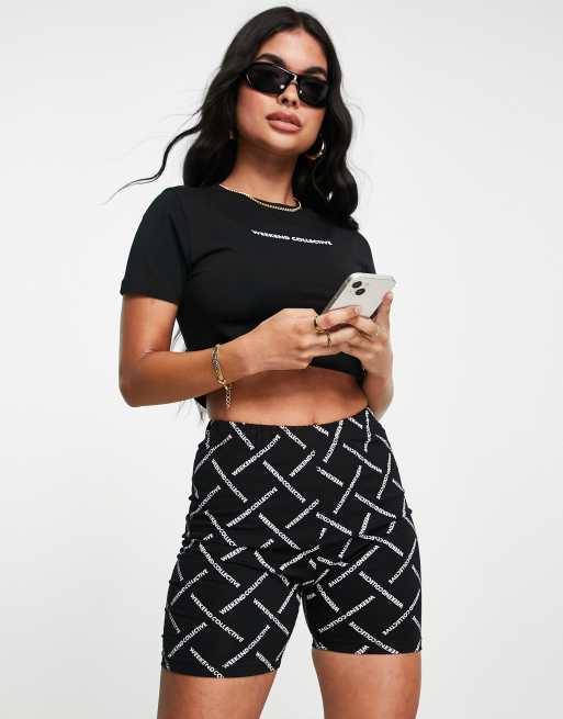 Asos Weekend Collective Monogram Legging Shorts In Black Asos