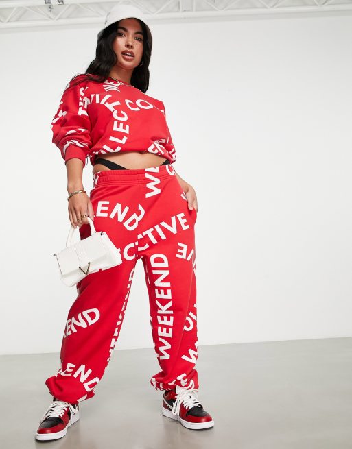 ASOS Weekend Collective monogram sweatpants in red - part of a set