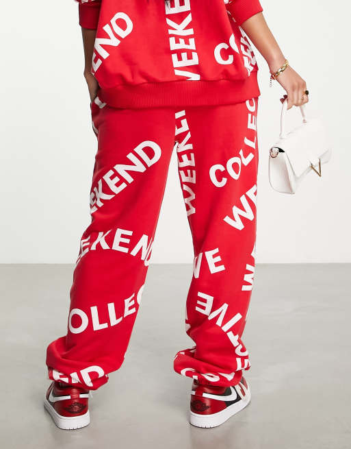 ASOS Weekend Collective monogram trackies in red (part of a set), 2 of 4