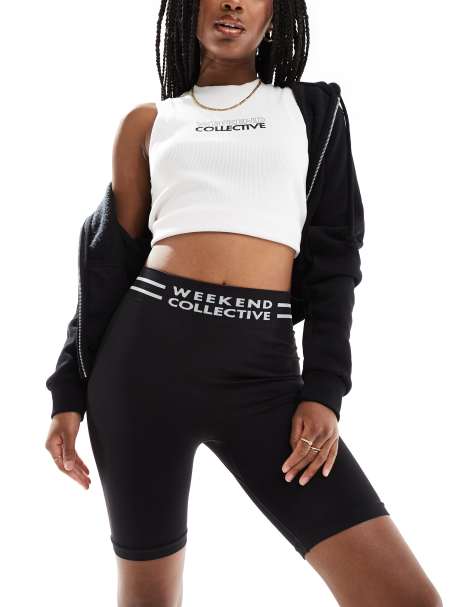 ASOS Weekend Collective - Naadloze leggingshort met logo in zwart - view 1