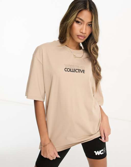 ASOS Weekend Collective - Neutral oversized T-shirt med grafik 