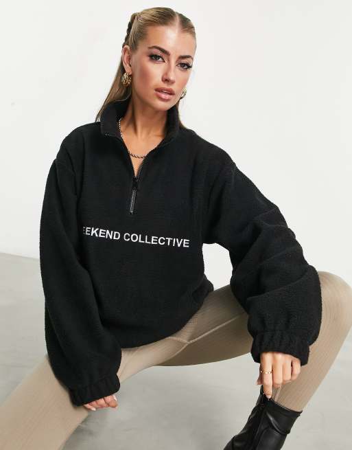 Asos Weekend Collective Oberteil Aus Fleece In Schwarz Mit Logo