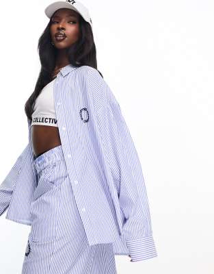 ASOS - Weekend Collective - Oversize-Hemd in Blau und Weiß gestreift, Kombiteil