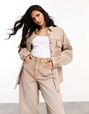 ASOS Weekend Collective - Oversize-Jeanshemd in brauner Acid-Waschung-Brown