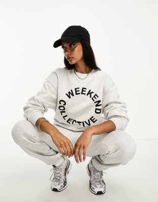 ASOS - Weekend Collective - Oversize-Sweatshirt in Grau meliert mit Logo, Kombiteil