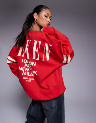 ASOS - Weekend Collective - Oversize-Sweatshirt in Rot mit Stapel-Logo auf dem Rücken