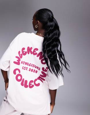 ASOS - Weekend Collective - Oversize-T-Shirt mit Bubble-Logografik in Rosa