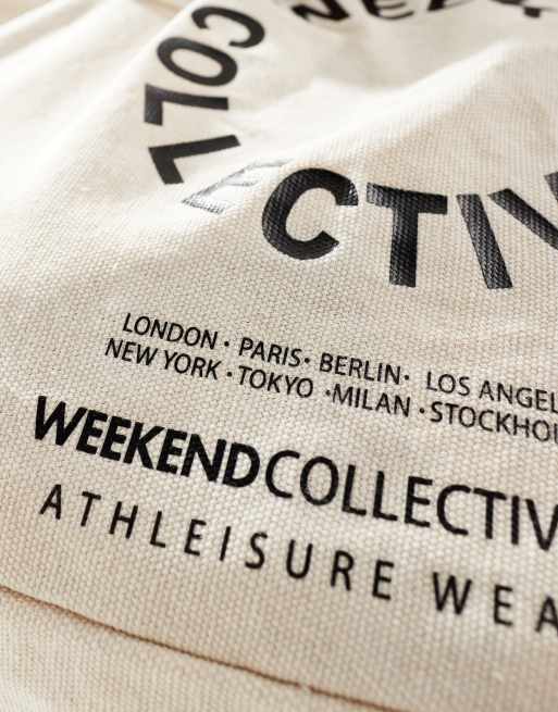 ASOS – Weekend Collective – Oversize-Tragetasche aus Canvas in Naturton mit Grafik, 3 von 4