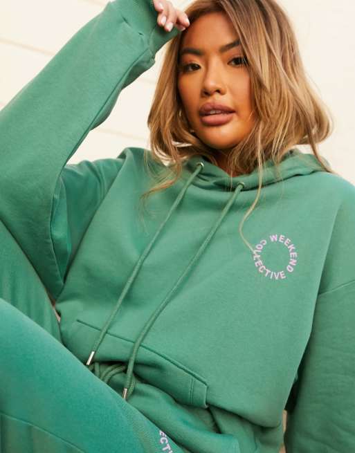 ASOS Weekend Collective oversized hoodie set with logo in green