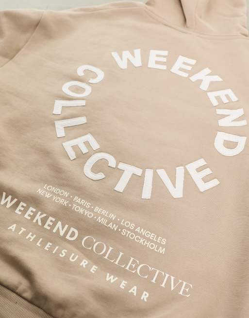 ASOS Weekend Collective oversized hoodie with back logo in camel - part of a set, 4 of 4