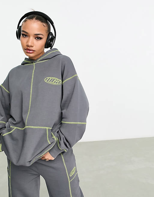 ASOS Weekend Collective oversized hoodie with contrast stitch in slate